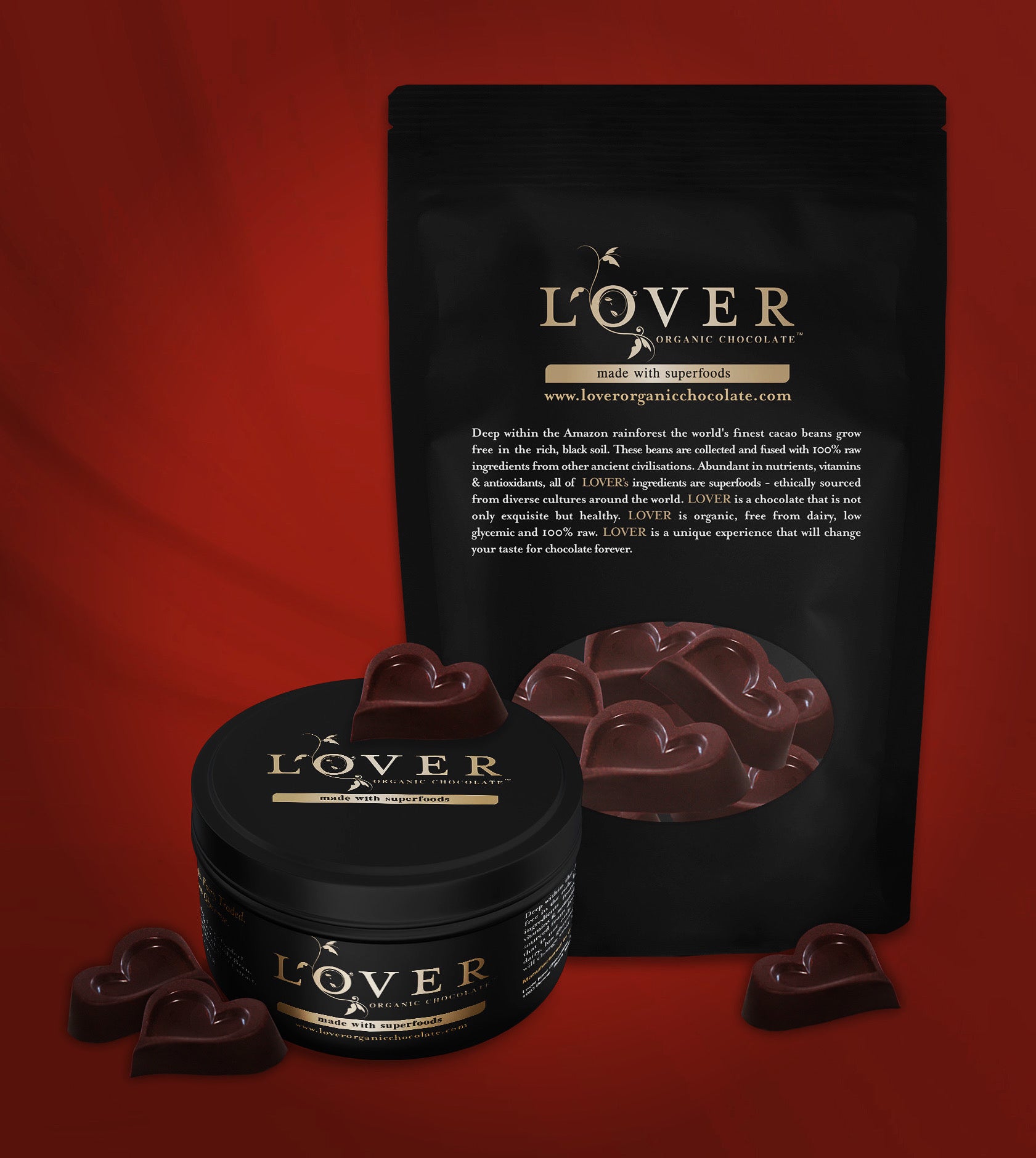 Lover Organic Chocolate Eco Refill Bags | Heart Pieces w/ Superfoods - Refill Your Tin - 5.5oz / 155g
